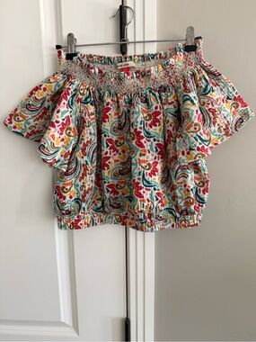 Marine Layer Corinne off-the-shoulder paisley/floral top, M